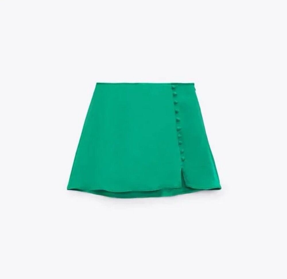 ZARA Women's Stain Look Button Skirt Emerald Green Size XS
